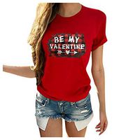 TIFENNY Women's Shirts Valentine's Day T Shirt Casual Short Sleeve O Neck Leopard Print Heart-Shaped Tops Loose Casual Blouse