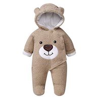 residentD 🌷🌷Winter Newborn Romper Long Sleeve Baby Girls Infant Jumpsuit Fashion Cartoon Bear Thick Warm Hoodies Pajamas Toddler Boys Clothing 0-12M (Age:3-6 Months, Khaki)