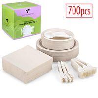 700 Piece Disposable Dinnerware Set 100 Guest - Compostable - Biodegradable Plates - Cornstarch Cutlery (Forks, Spoons, Knives) - Recycled Paper Napkins – Ideal for BBQ, Party, Picnic (2)