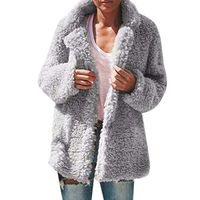 Theoylos Women's Casual Jacket Winter Warm Parka Outwear Ladies Solid Color Plush Coat Overcoat Gray