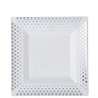 BalsaCircle 30 pcs 8-Inch White with Silver Dots Plastic Square Plates - Disposable Wedding Party Catering Tableware