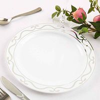 Efavormart 50 Pack 10" White Plastic Disposable Dessert Salad Plates with Silver Scalloped Hot Stamped Rim for Wedding Banquet