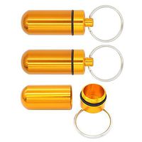 FoRapid Portable Aluminum Alloy Keychain Pill Holder/Case+O-Ring~Holds Aspirin Ibuprofen Advil Pain Medication Vitamin Herb~Waterproof Travel Pill Fob Emergency EDC Key Ring Capsule-Gold 3 PCS