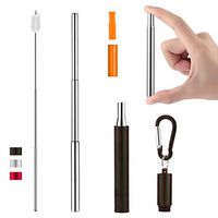 Reusable Drinking Straws – HJYuan Portable Telescopic Collapsible Stainless Steel Metal Drinking Straw with Metal Case and Cleaning Brush and Keychain (Black)