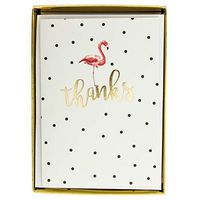 Graphique Flamingo Fun Boxed Notecards, 16 Black Polka-Dotted Flamingo Cards with "Thanks" in Embellished Gold Foil with Matching Envelopes and Storage Box, 3.25" x 4.75"