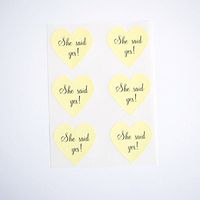 She Said Yes Heart Stickers by Once Upon Supplies, Labels and Seals for Wedding Invitations, Save The Dates, Bridal Shower Invitations, 1.5 X 1.5 Inches, Pastel Yellow, 48 Stickers