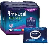 Prevail Per-Fit Disposable Incontinence Underwear for Women, Moderate Absorbency, Large, Waist Size 44" - 58", 72 Count - Plus 1 Pack of 48 Prevail Wipes