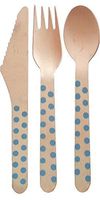 VINTAGE Light Blue Polka Dot Disposable Wooden Cutlery Set - 30 Ct. - TWILIGHT PARTIES