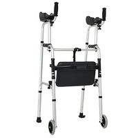 Standard Walkers Foldable Walker Adjustable Walking Assist Equipped Wheels equipped with arm rest pad for the elderly and people with limited mobility bearing 100KG silver (Color : With seat board)
