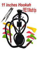 11" Premium 2 Hose Hookah -Pumpkin Hookah Glass Vase - with 10 Mouth Tips, and Tonge (Style 6, Black)