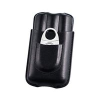 Lxc Smoking Set/Cigar Tube Travel Portable Cigarette Case with Cigar Scissors Leather Compact Box Can Accommodate 3 Cigars Men's Gift Box Multi-Color Optional Mute (Color : Black)