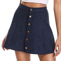 Theoylos Women's Faux Suede Skirt Button Closure A-Line Skirt Ladies High Wasit Mini Short Skirt Solid Color Skirt Navy