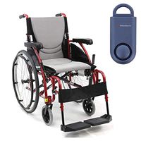 Karman S-Ergo 115 Ultra Lightweight Ergonomic Wheelchair | Seat Size 20" X 17" | Swing Away Footrest | Fixed Wheels in Red & Free 130 dB Matte Blue Personal Safety Alarm/Siren!