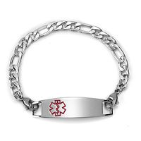 Free Engraving Medical Alert Bracelet Stainless Steel Figaro Chain Emergency ID Bracelets for Women
