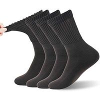 No Blister Diabetic Socks, FOOTPLUS Non Binding Top Padded Sole Ultra Warm Edema Circulatory Socks, Loose Top Warm Swollen Feet Dress Socks, 4 Pairs Brown Quarter, XX- Large