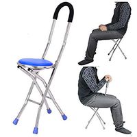 LFFME Cane Seat Walking Stick, Lightweight Folding Stool with Anti-Slip Four Feet, Walking Stick Chair for Use by The Elderly, Blue