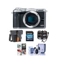 Canon EOS M6 24MP Mirrorless Digital Camera (Body Only) Silver - Bundle with Holster Case, 16GB SDHC Card, Memory Wallet, Cleaning Kit, Pc Software Package