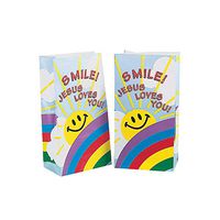 Fun Express - Smile! Jesus Loves You Paper Bags for Party - Party Supplies - Bags - Paper Treat Bags - Party - 12 Pieces