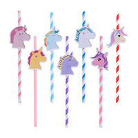 CHICTRY 10Pcs Cute Cartoon Paper Striped Straws with Cardstock Disposable Decorative Drinking Straws for Birthday Theme Party Baby Shower Pink&Rose One Size