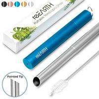 Portable Collapsible Reusable Boba Straw With Pointed Tip, Jumbo Stainless Steel Drinking Straw With Case, With Telescopic Cleaning Brush, Carrying Key Chain - reEARTH (Blue)