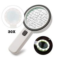 30X Magnifying Glass with Light - Handheld 12 LED Lighted Illuminated Large Lit Magnifier for Kids & Seniors Reading, Jewelers, Coins, Inspection, Exploring