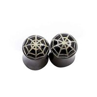 Pair of Ear Plugs Made of Organic Horn Bone with Spiderweb Design 7/16 Inches