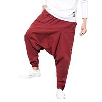 Pinleg Men Fashion Low-Grade Broad-Legged Pant New Style Cotton and Linen Trousers Pant (Wine, 3XL)