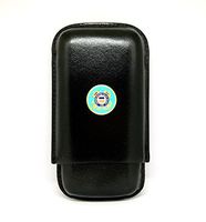 Genuine Leather US Coast Guard Cigar Case 3-Finger with 3 Cigar Holders - Pocket-Sized Cigar Case for Travel, Gifts for Men by Cigar Cutters by Jim (Black)