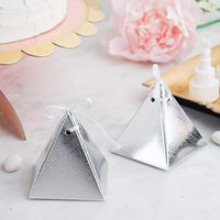 Efavormart 25 Pack Metallic Silver Pyramid Party Favor Boxes with Satin Ribbons Card Stock Wedding Gifts