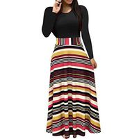 Fashion Women Long Sleeve Floral Boho Print Long Maxi Dress Ladies Casual Dress Yellow