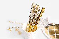 TC Pack 100 Paper Straws, Gold, Stripes, Stars and Hearts, Party supplies, Birthday
