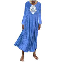 Women's Casual Maxi Dress Plus Size Autumn Long Sleeve Holiday Dresses Beach Bohemia Tops Shirt Blouse