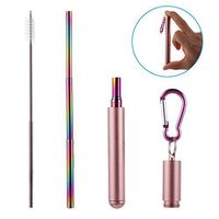 4PCS Drinking Straw Cleaning Brush Stainless Steel Metal Telescopic Straw for Travel, Home & Kitchen(rose gold)