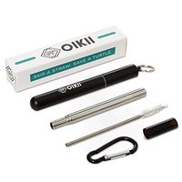 Oikii Reusable Metal Drinking Straw - Stainless Steel, Collapsible, Portable - Dishwasher Safe - Includes Black/Rose Gold Travel Cases and Cleaning Brush