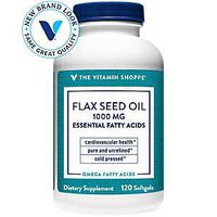 The Vitamin Shoppe Certified Organic Flax Seed Oil 1,000MG, Essential Fatty Acid That Supports Cardiovascular Health, Unrefined Pesticide Free, Cold Pressed Flax Seed Oil (120 Softgels)