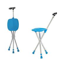 AD Cane Seat Stool Retractable Lightweight Walking Stick with LED Light for Elderly Outdoor Travel Rest Stool Folding Chair,Blue