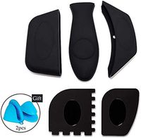 Silicone Hot Handle Cover, Pan Scraper, Grill Scraper Cleaners, Assist Pan Holder for Cast Iron Skillets Traditional Pots-5 Pack, (Black)