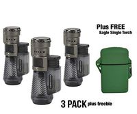 Vertigo by Lotus Cyclone Triple Torch Cigar Lighter Charcoal 3 Pack Plus Extra Lighter