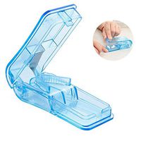 BINGHU Pill Cutter V- Grip Medicine Splitter Plastic Storage Compartment Box Travel Transparent Medicine Capsule Holder 9x4x3cm inch (Blue)