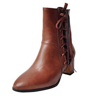 Women's Casual Boots Lace Up High Heel Booties Vintage Fashion Pure Color Boot Ladies Shoes Footwear