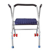 TYJ-USA Walker Stainless Steel Walker, Old Man Walker with Wheel with Seat Walking Folding Walker Home Multi-Function Trolley (Color : Silver, Size : 545178cm)