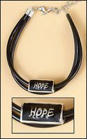 Black Bonded Leather Bracelet Adjustable to Any Size with Anodized Silver and Porcelain Slide Hope Centerpiece