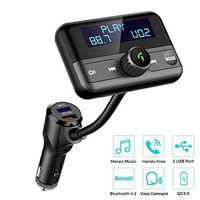 Bluetooth FM Transmitter for Car, Wireless Radio Adapter Hands-Free Calling 4.2 Bluetooth Crystal Clear Sound QC3.0/2.4A Dual USB Ports Large Display AUX TF Card Music Player Car Transmitter