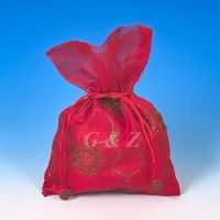 Dozen of 6.25 X 9 Inch Satin Embroidery Pull-Close Pouches (Red Glittering)