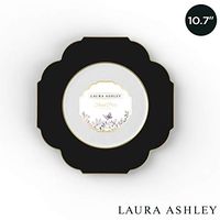 Laura Ashley Dinner 10.5" Flower Shape Plastic Dinnerware Disposable Plates, Perfect for Special Occassions, Weddings & Parties. China Look without the Cleanup, 20 Pack, Black