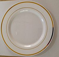 White w/Gold Band Plastic Plates and Cutlery (40)
