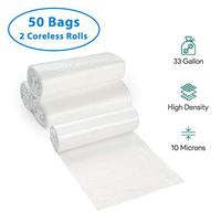 33 Gallon Clear Trash Bags, 50 Count - 30-40 Gallon Large Garbage Can Liners - High Density, Lightweight, 10 Microns - For Kitchen, Office, Home, Hospital, Industrial Wastebaskets - 2 Coreless Rolls