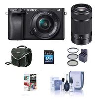 Sony Alpha A6000 Mirrorless Digital Camera with 16-50mm f/3.5-5.6 OSS and 55-210mm f/4.5-6.3 OSS Lenses, Black - Bundle with 16GB SDHC Card, Camera Bag, 40.5mm Filter Kit, Cleaning Kit, Software Pack