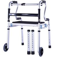 Lyqqqq Elderly Walker Folding Walking Frame + Seat Plate with Wheels Walking Disabled Walker