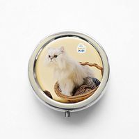 RhyNSky Animal Persian Cat Mini Portable Pocket Pill Box Case Holder for Purse, 3 Compartments, Silvery, FS115